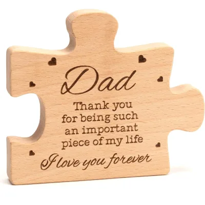 Natural Wood Block Puzzle Gift to My Dad, Unique Fathers Day Decor for Birthday From Kids