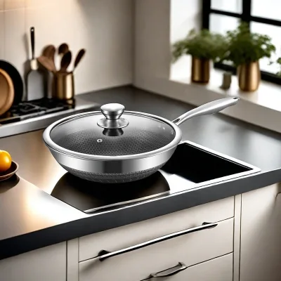 On-time Shipping 24cm China Wok Non-stick Layer Stainless Steel 304 Wok With Long Handle