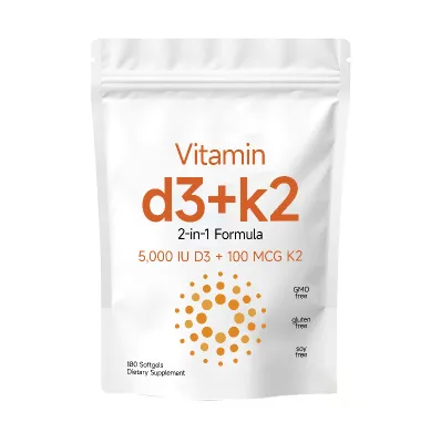 Hot Selling Online 2-in-1 Vitamin D3 K2 Complex Softgel Supplements for Adults Cardiovascular Vitamins D K2 Dosage Form Capsule