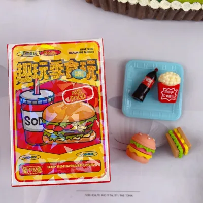 Creative Fun Food Play Blind Box Set for Children Cute Simulation Coke Burger Popcorn Handmade Decoration Made Durable Plastic