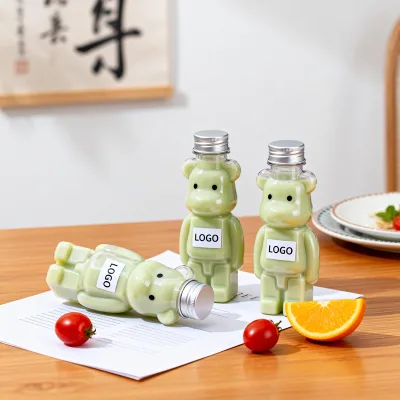 PET Bear Bottle 350ml 500ml 700ml Plastic Juice Bottles Unique Shaped Plastic Juice Bottles with Cap
