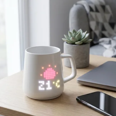Smart LED Display Ceramic Mug Temperature Display App Control Customizable Pattern Coffee Cup for Office Desktop Decor