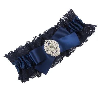 LOWOSAIWOR Wedding Garter Set Bride Leg Band Lace Stocking Band Acrylic Navy Blue Color HT0589 Adult China