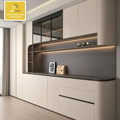 CBMMART Modern Elegance Customizable Modular Kitchen Cabinets with Marble Countertop Hinge Drawer Basket Sink and Faucet