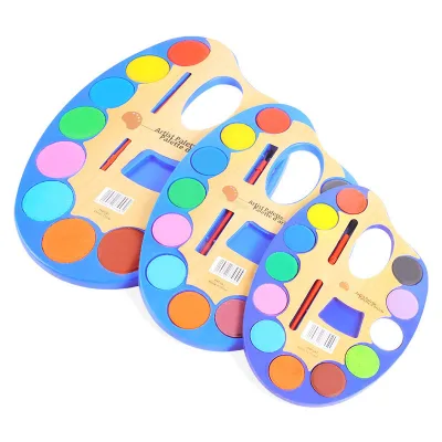 New Product Children Drawing 12color Solid Pigment Palette Horseshoe Shape Watercolor Pigment