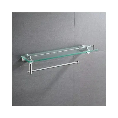 Bathroom Glass Shelf Floating Toilet Hanging Chrome Steel Bathroom Glass Shelf with Towel bar