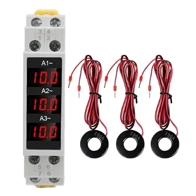 EPE PRO Digital Display DIN Rail Mounted 3P Electric Three-Phase 1-100A Ampere/Current Meter for Industrial Applications