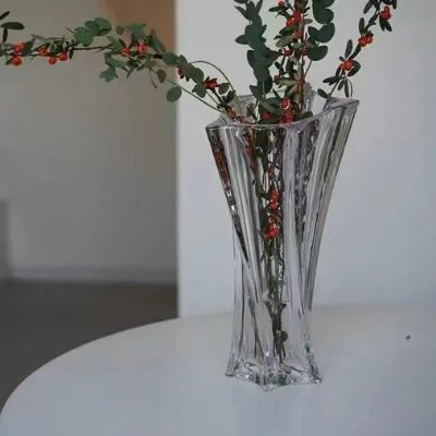 Light Luxury Art Deco Glass Vase Small Tabletop Ornament Home Living Room Decor Transparent Glaze Wedding Water Plant Display