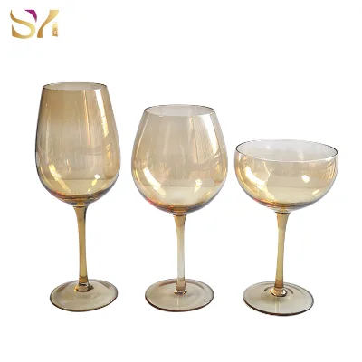 Wholesale Mouth Blown Crystal Glasses Eco-Friendly Yellow/Blue Glassware Set for Wedding Banquet Table Decoration