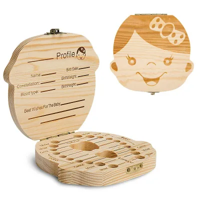Wooden Baby Teeth Keepsake Box Pretty Boy Girl First Tooth fairy Box