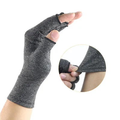 Fingerless Grey Heated Spandex Compression Pressure Therapy Arthritis Gloves for Relieve Pain
