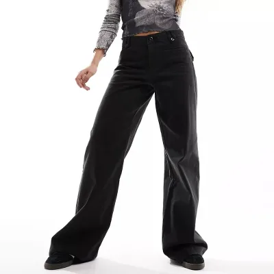 Women's Casual Cotton Sweat Jogger Wide Leg Black Women Low Rise Y2K Cargo Pants
