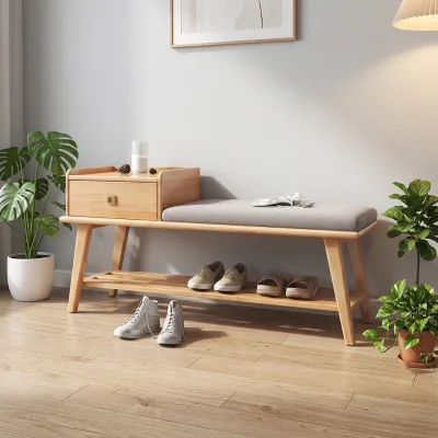 Nordic Solid Oak Foldable Shoe Bench Cushioned Seat Bottom Storage Rack for Bedroom Apartment Hotel Entryway Bulk Supply