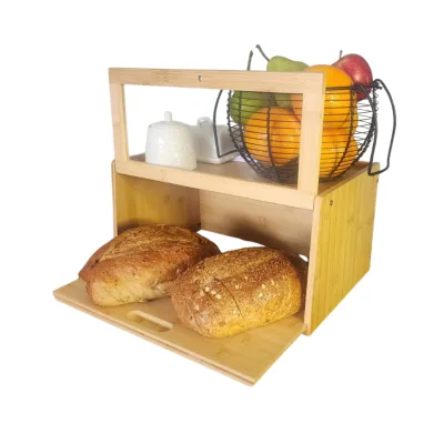 Bamboo Bread Box with Sliding Lid for Kitchen Countertops ,Bread Slicer,Large Bread Box with Transparent Window