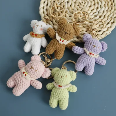 100% Handmade Cute Bear Crochet Charm Keyring Amigurumi Bear Doll Toys Bag Pendant Accessories Gift Key Chain