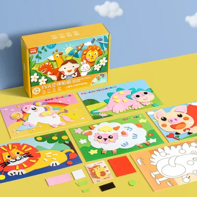 Hi Baby Newly Designed Children's Craft Kit 5 Styles 3D Handmade DIY Creative Toys Cartoon Animal EVA Material Stickers 5-7