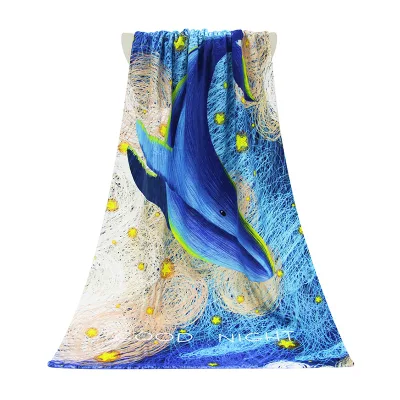 Eco Friendly Wholesale Custom Cotton Velour Digital Printing Whale Pattern Water Absorbent Bath Towel