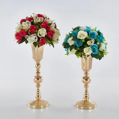 Modern Iron Gold Artificial Flower Pot Column Stand Table Centerpiece for Anniversary Home Decor