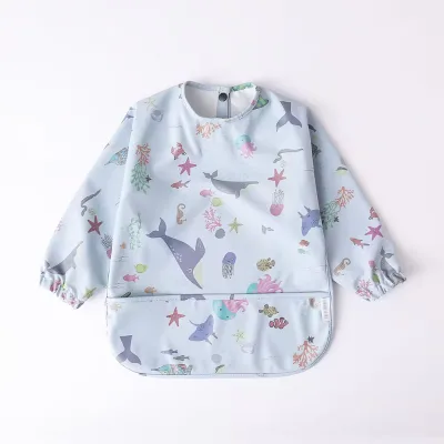 Baby Bibs Customization Waterproof and Washable Breathable Pu Bpa Free Baby Long Sleeve Bib Easy Cleaning Pu Long Sleeve Bib