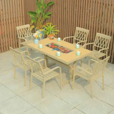 Cast Aluminum Wright a Armchair Rhombus Hollow Backrest Four Straight Leg Outdoor Patio Garden Villa Hotel Leisure Dining Chair