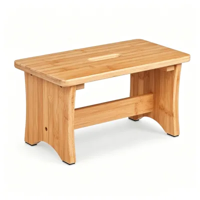 Natural Bamboo Bathroom Step Stool with Built-in Carry Handle, Small Waterproof Wooden Foot Stool for Shower, Bathtub
