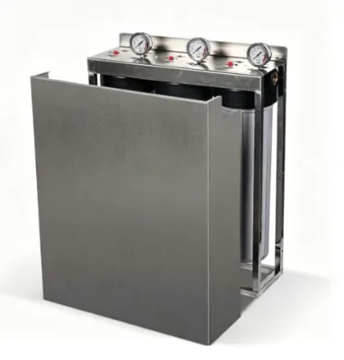 Premium 20" Big Blue 3-Stage Stainless Steel Whole House Water Filter System 1" BSP Ports Triple Pressure Gauges Protective Car
