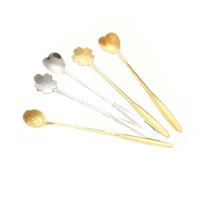 18cm Long Handle Creative Love Heart Flowers Shape Stainless Steel Dessert Sugar Ice Cream Coffee Stirring Spoon