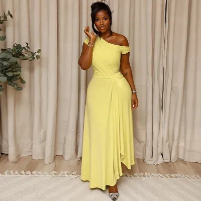 Women Solid Color Pleated Maxi Party Dress Casual Streetwear with Dropped Waist