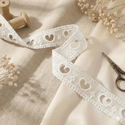Heart-Shaped Hollow Beaded Embroidered French Lace Eco-Friendly Fabric for Hats & Home Decor