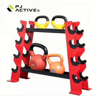 Pinjian Space-Saving 2-Layer Steel Indoor Fitness Storage Organizer Dumbbells Kettlebell Rack