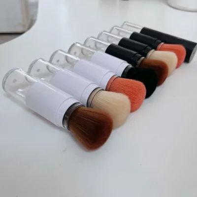 New Arrival White Handle Refillable Loose Powder Smudge Brush Synthetic Fibre Retractable Pressed Powder Bottle Jar for Cheek
