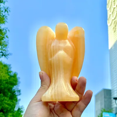 Wholesale Natural Crystal 5inch Calcite Angel Crystal Crafts Big Yellow Calcite Angel for Healing Decoration
