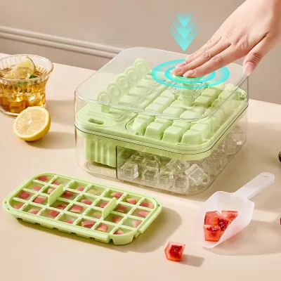 Refrigerator Ice Storage Box Portable Kitchen 2-in-1 Press Ice GridMold Ice Cube Tray With Lid Household Ice Cube Tray