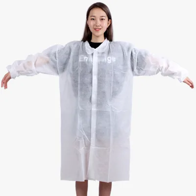 Breathable Disposable PP Apron Lab Coat Cleanroom Dustproof for Food Industry & Hospitals White Color
