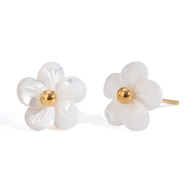 Factory Wholesale Shell Flower Design 18K Gold Stainless Steel Statement Earrings for Girls