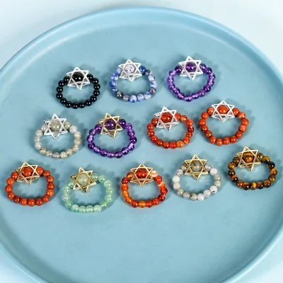 Wholesale Natural Crystal Round Bead Hexagram Ring Jade Ring Hand-wound Jewelry