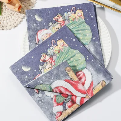 Custom Printed Santa Table Decorations Disposable Christmas Party Paper Dinner Napkins
