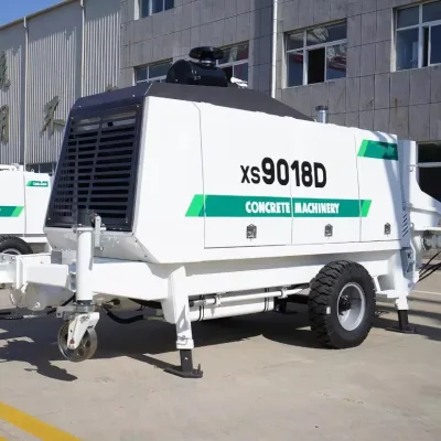 Heavy Duty 90m/h Diesel Powered Trailer Concrete Pump XS9018D Dual Hydraulic Circuit Motor 120m Vertical Reach High Efficiency