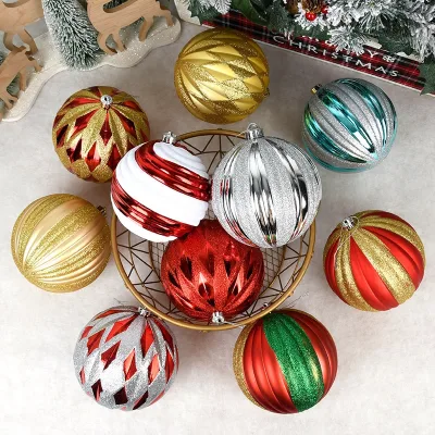 Beautiful 15-20cm PVC Christmas Ball Decorations High Quality Gold Silver Red Plaid Pendant Balls UV Printed Customizable for