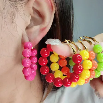 New Summer Dopamines Colorful Round Beaded Candy Acrylic Earrings Exaggerated Fashion Earrings for Women Sweet Jewelry