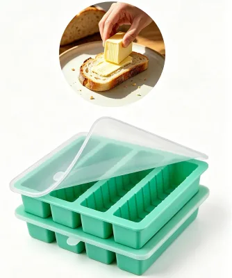4 Cavity Silicone Butter Storage Container Standard Butter Stick Tray Energy Bar Mold Silicone Butter Mold Tray with Lid