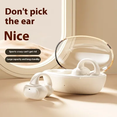 Douyin Popular Clip-On Open Wireless for Bluetooth Headset 5.4 Painless Wearing Waterproof Transparent LED Battery Indicator JL