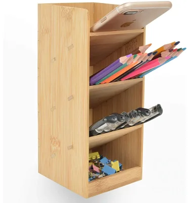 Tall Bamboo Pen Pencil Marker Organizer Holder for Desk Stationery Supplies Storage