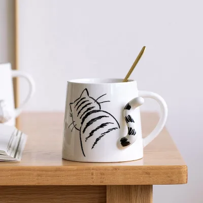 14oz Cute Cat Mug Wholesale Handpainted Ceramic Coffee Mug Custom Logo Coffee Cup Set