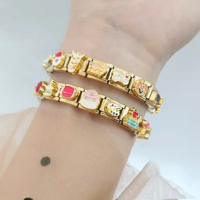 DIY Jewelry Stainless Steel Square Colorful Custom Logo Flag Image Italian Charms Elastic Bracelet for Women Kids