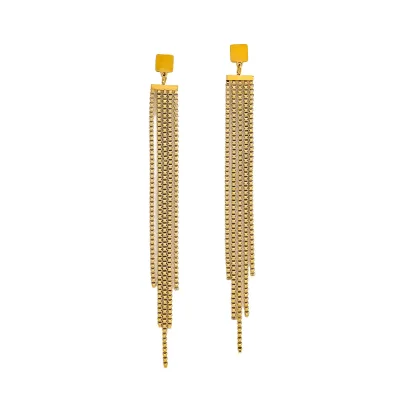 Wholesale Stainless Steel Geometric Boho Tassel Earrings Fashion Long Geometric Earrings for Women