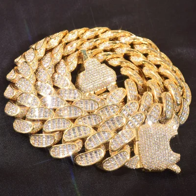 Echelon Ladder Cuban Chain 18mm Cubic Zirconia Hip Hop Men Necklace Spring Buckle Wholesale in Stock
