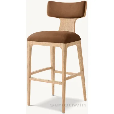 Hot Selling Solid Oak Wood High Chair Wooden Bar Stool Modern Design Home & Outdoor Leather Bar Stool