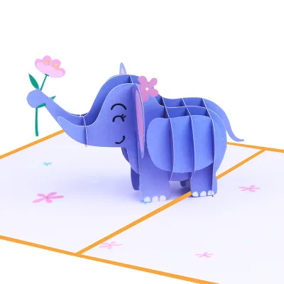 3D Pop up Birthday Card Printing Pop up Greeting Cards Animals Cute Elephant Creative Message Card