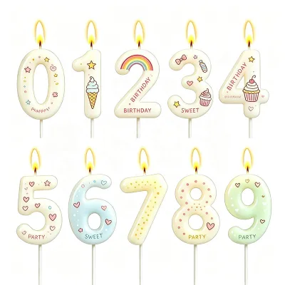 INS Style Smokeless Number Birthday Candles 0-9 Cream Pastel Cake Topper for Kids Birthday Party Decorations Easter Ramadan